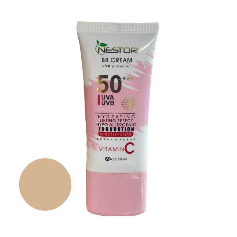 کرم ضد آفتاب رنگی نستور SPF 50 شماره 1 مدل ویتامین c ‌مناسب پوست‌های خشک حجم 50 میلی‌لیتر