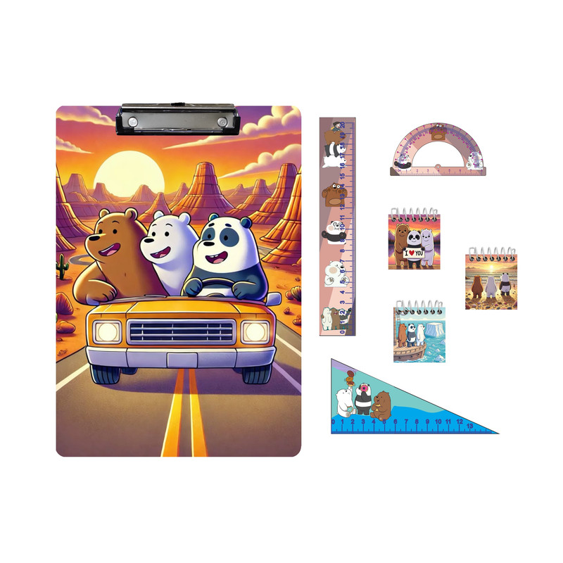 بسته لوازم تحریر مدل سه کله پوک فندوقی کد new1 مجموعه 7 عددی