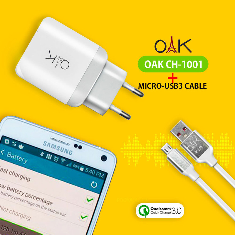 شارژر دیواری اوآک مدل CH-1001 به همراه کابل تبدیل microUSB