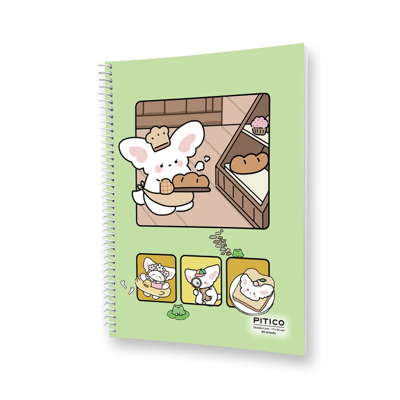 دفتر زبان 60 برگ پیتیکو مدل مجلد طرح گربه شیرینی فروش کد 387