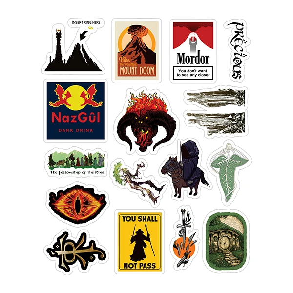 استیکر لپ تاپ توییجین و موییجین طرح ارباب حلقه ها کد 01 مجموعه 16 عددی