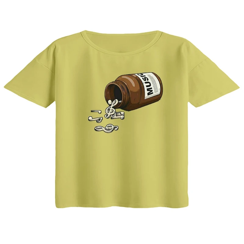 کراپ تی‌شرت آستین کوتاه زنانه مدل قرص موزیک