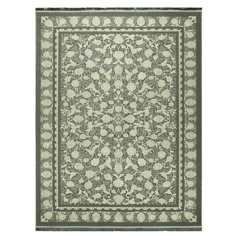 فرش ماشینی 400 شانه دنیای فرش زمینه و حاشیه نقره ای مدل افشان کد 4000