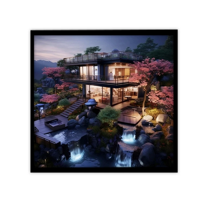 تابلو نوری بکلیت طرح طبیعت و خانه ویلایی مدل B-MID-19250