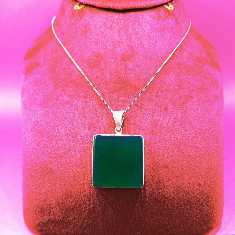 آویز گردنبند نقره زنانه مدل عقیق سبز کد 02