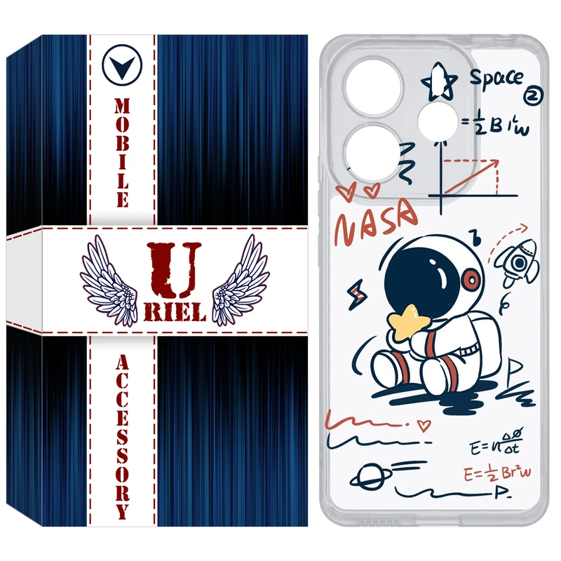 کاور یوریل مدل Clear کد 1 طرح فضانورد مناسب برای گوشی موبایل شیائومی Redmi Note 14 4G