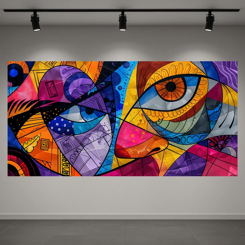 پوستر پارچه ای طرح مخمل انتزاعی چهره مدل رنگارنگ کد AR3059368