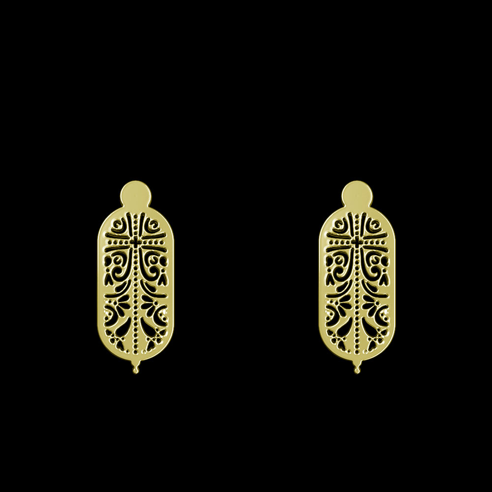 گوشواره طلا 18 عیار زنانه مدوپد مدل بیضی طرح دار کد GA1-10058