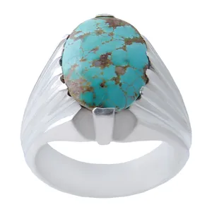 انگشتر نقره مردانه بازرگانی میلادی مدل فیروزه شجر نیشابور رکاب دستساز کد AM_996