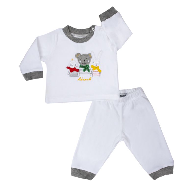 ست تی شرت آستین بلند و شلوار نوزادی آدمک مدل 0011 کد 119732 رنگ سفید