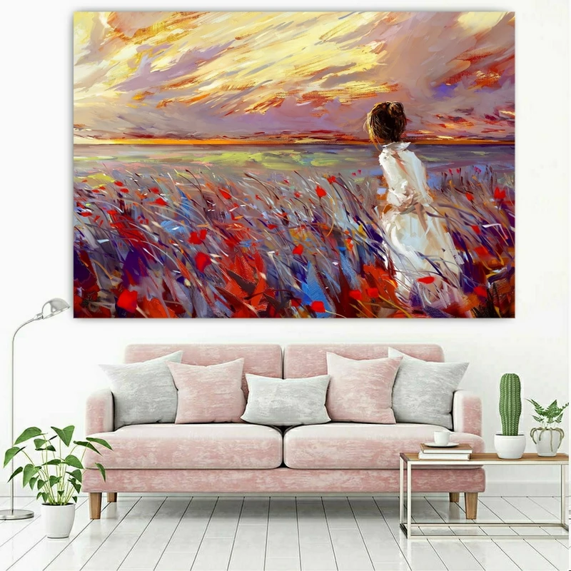 پوستر پارچه ای طرح نقاشی علفزار در غروب کد b76
