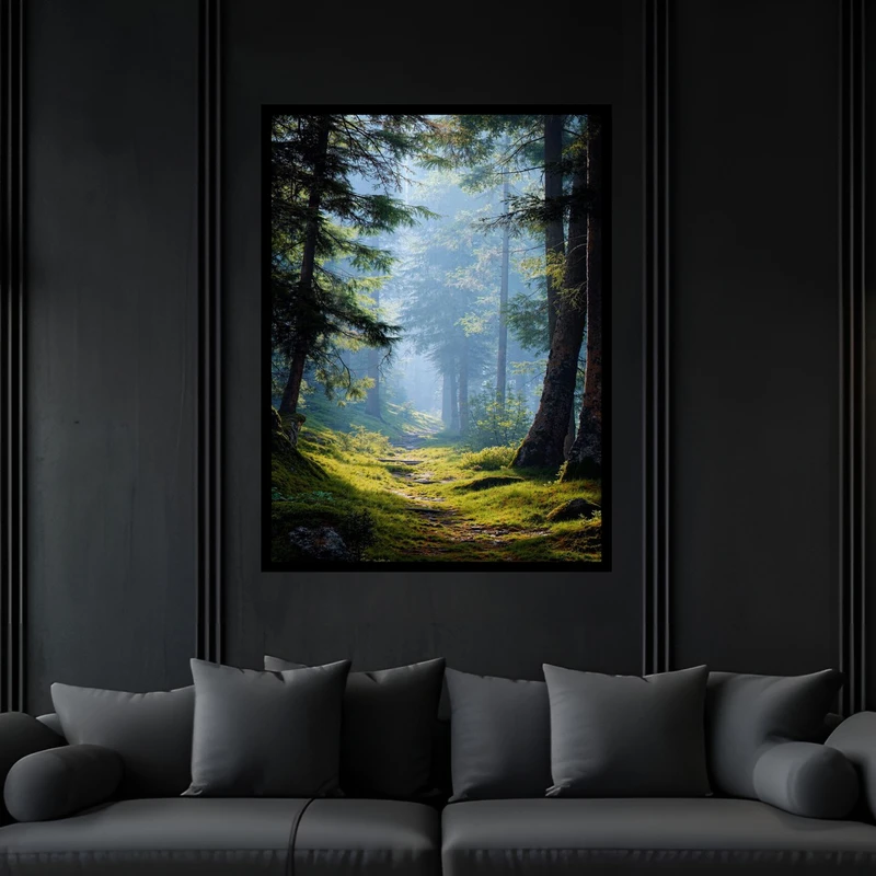 تابلو بکلیت طرح هنری دکوری منظره طبیعت جنگل و درخت مدل B-bu6474 فریم مشکی