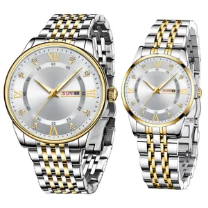 ست ساعت مچی عقربه‌ای کوارتز زنانه و مردانه مدل کلاسیک دی دیت بند استیل طرح بافت کد ۱.۱ 