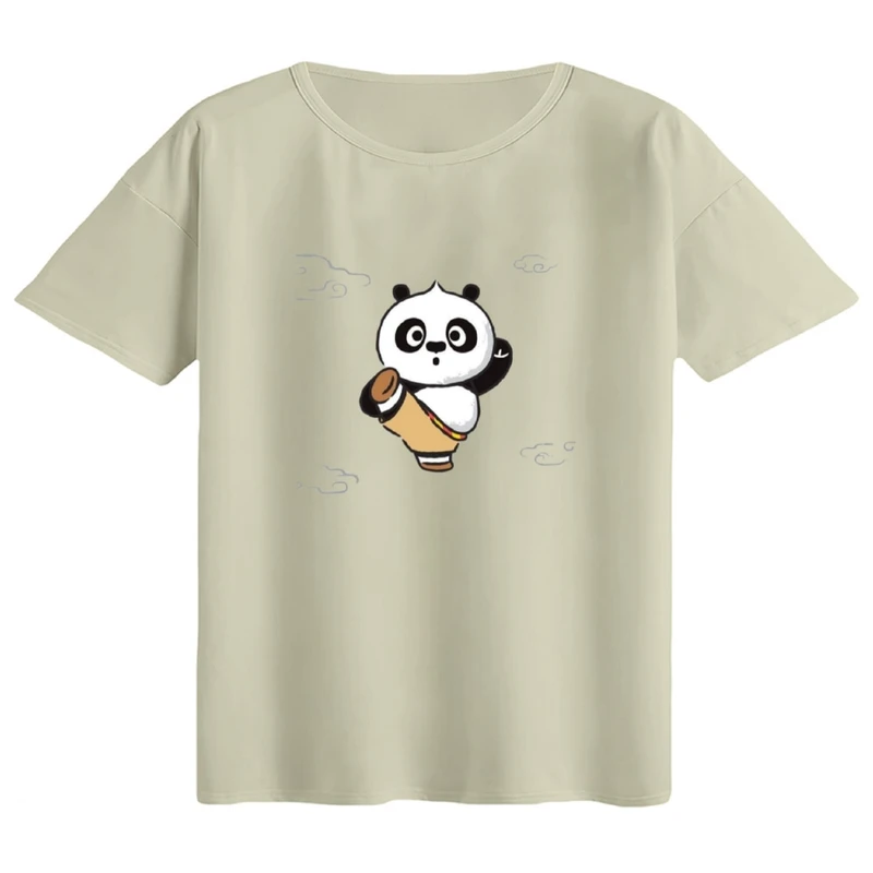 تی‌شرت اورسایز آستین کوتاه زنانه مدل باکسی طرح پاندای کونگ فو کار کد1