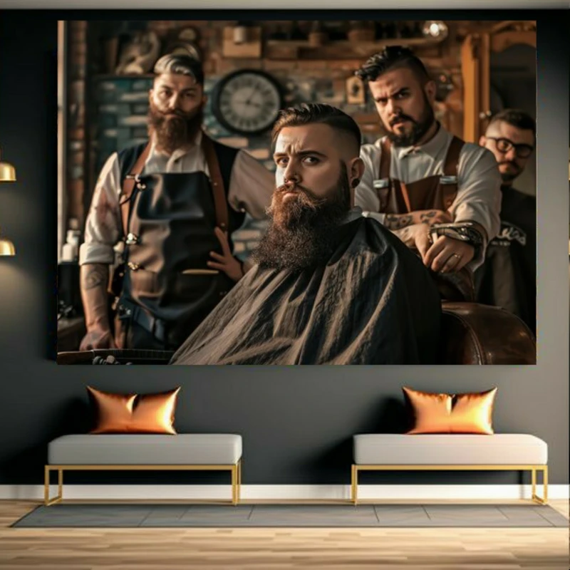 تابلو بوم طرح مخمل آرایشگاه مردانه مدل ریش مردانه کد BK23735