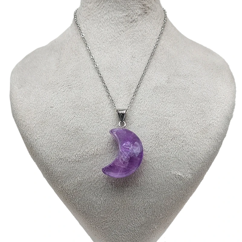 گردنبند دخترانه مدل آمیتیست طرح ماه کد 12-86