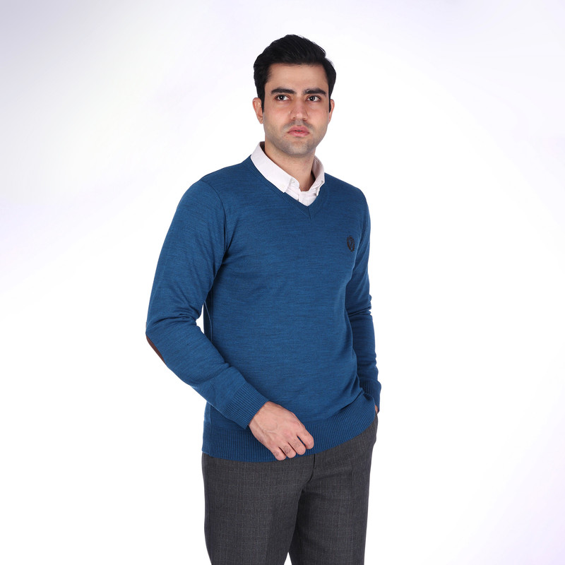 پلیور مردانه تریکو پاییزان مدل P700 رنگ آبی لاجوردی ملانژ