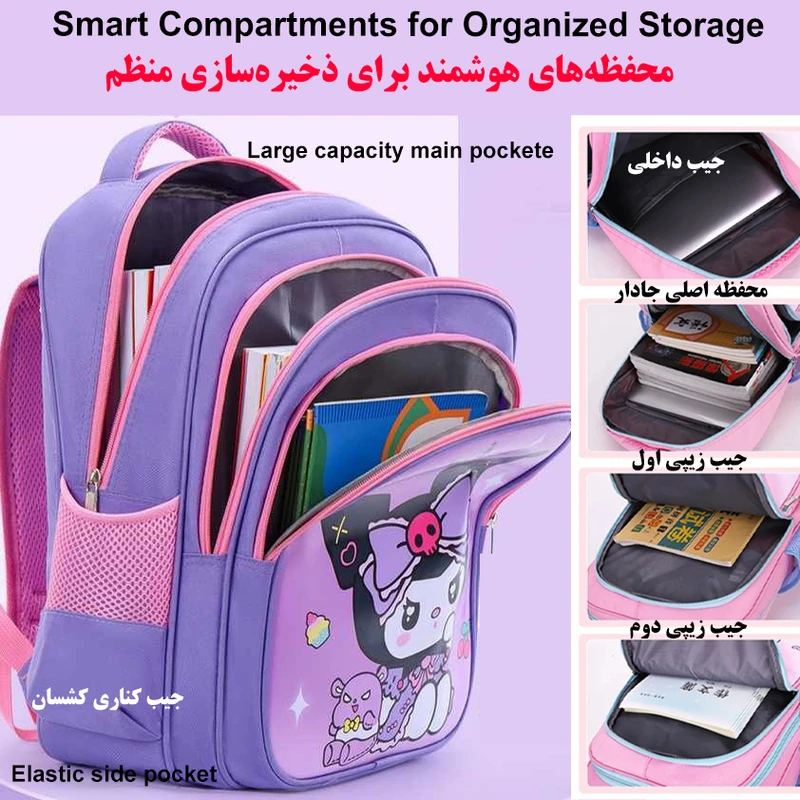 عکس شماره 6 : کوله پشتی مدرسه طرح کرومی کد 01