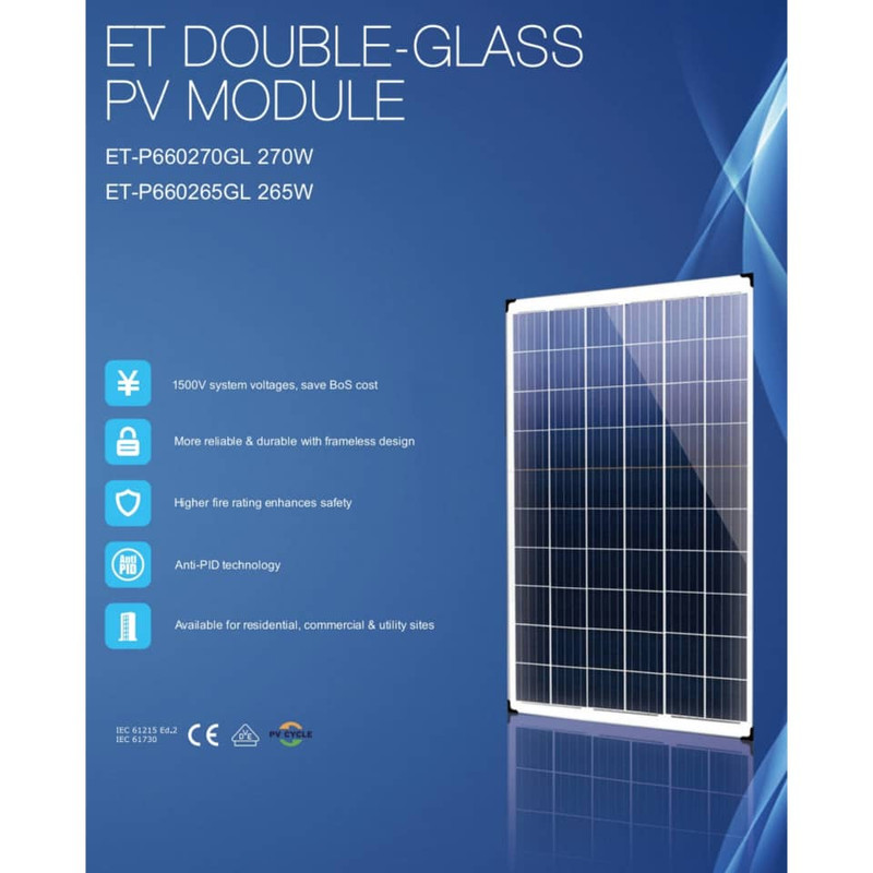 پنل خورشیدی مدل DoubleGlass ظرفیت 265 وات پنل خورشیدی مدل DoubleGlass ظرفیت 265 وات