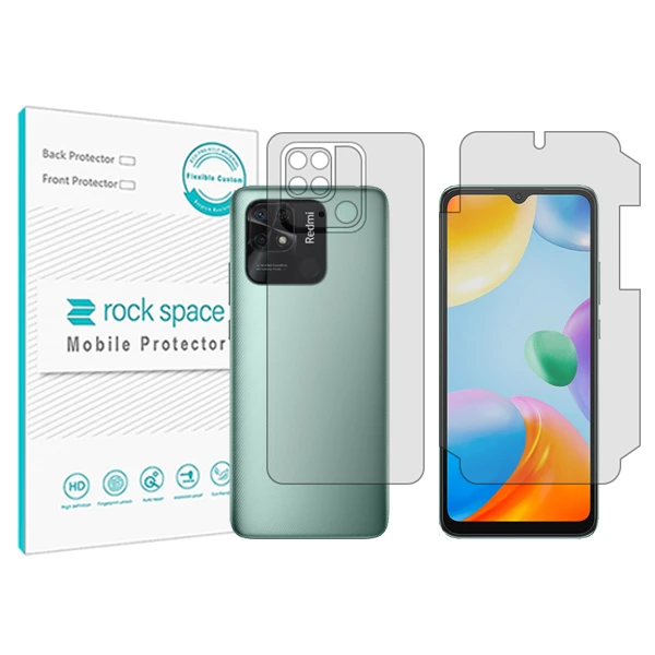 محافظ صفحه نمایش شفاف راک اسپیس مدل HyGEL مناسب برای گوشی موبایل شیائومی Redmi 10C  به همراه محافظ پشت گوشی