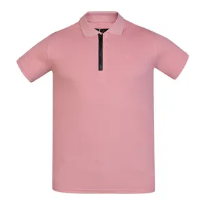 پولوشرت آستین کوتاه مردانه مدل جودون زیپ دار رنگ گلبهی