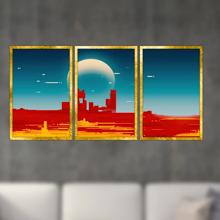 تابلو بکلیت طرح نقاشی منظره شهری مدل T-S4776 مجموعه 3 عددی
