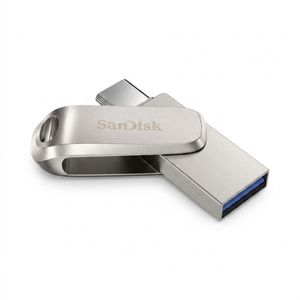 فلش مموری سن دیسک مدل Ultra Dual Drive Luxe ظرفیت 64 گیگابایت با رابط تایپ سی و USB 3.2 Gen 1، سرعت خواندن 400 مگابایت بر ثانیه، طراحی تاشو و سازگار با سیستم‌عامل‌های Android، PC، Mac و iPad Pro