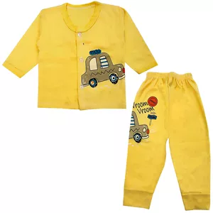ست شومیز و شلوار نوزادی مدل تاکسی کد 3731 رنگ زرد