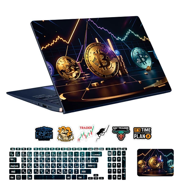 استیکر لپ تاپ توییجین و موییجین طرح Bitcoin کد 43 مناسب برای لپ تاپ 15.6 اینچ به همراه برچسب حروف فارسی کیبورد