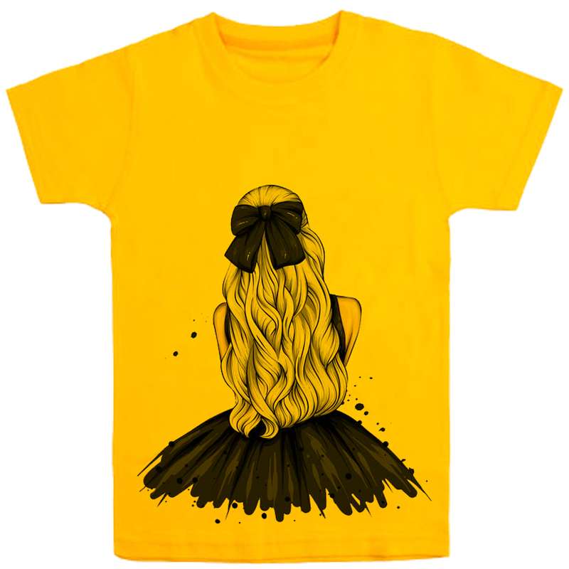 تی شرت آستین کوتاه دخترانه مدل دختر F5 رنگ زرد