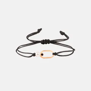 دستبند طلا 18 عیار زنانه با بند نخی خانه گل طلا مدل دریم مرواریدی