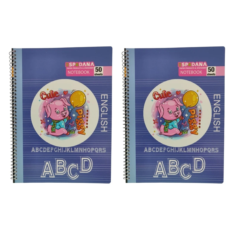 دفتر زبان 50 برگ اسپادانا مدل چهار خط طرح خوکی کد 007 بسته 2 عددی