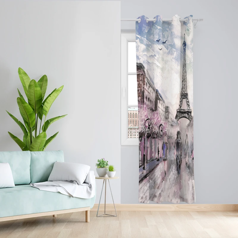 پرده طرح برج ایفل مدل مخمل پانچی کد L 346 Z سایز 140x200 سانتی متر