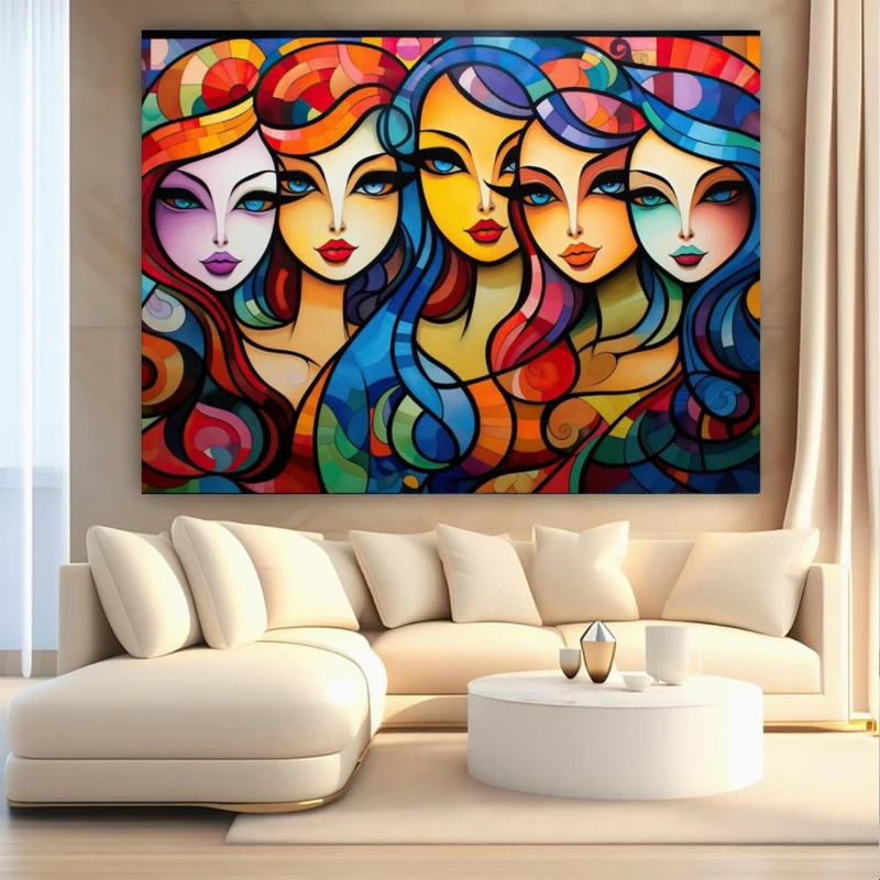 تابلو بوم طرح مخمل پرتره شاد مدل رنگارنگ کد FP106555