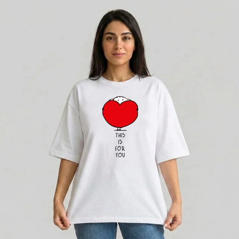 تی شرت آستین سه ربع زنانه مدل باکسی طرح قلب کد v2