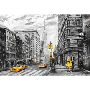 تابلو شاسی نقاشی رنگ روغن هنری مدرن نمای خیابان و زن و مرد مدل T1011