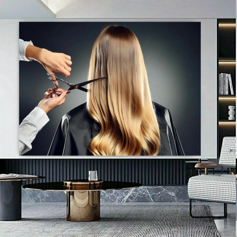 تابلو بوم طرح مخمل آرایشگاه زنانه مدل کوتاه کردن مو کد PY348