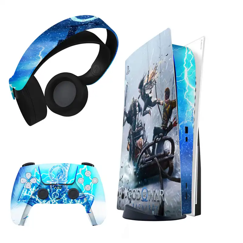 استیکر کنسول و دسته بازی و هدفون PS5 مات مدل gow ragnarok دستگاه دیسک خور