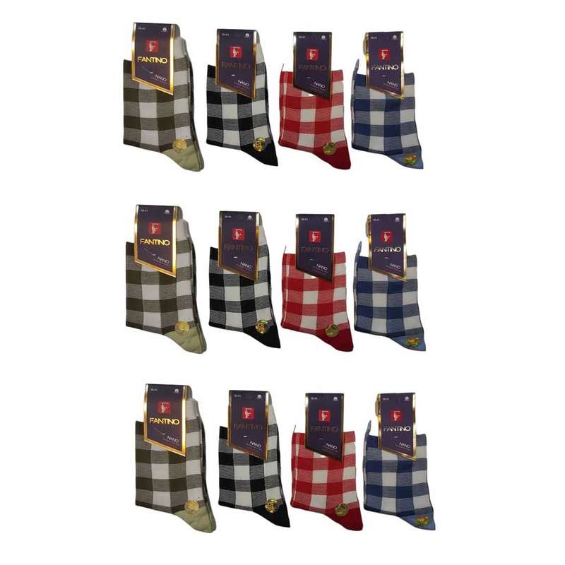 جوراب مدل ساقدار فانتزی fantino طرح چهارخانه بسته 12 عددی