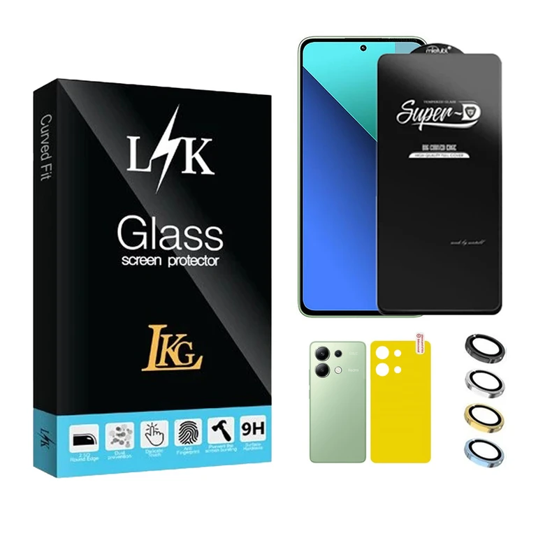 محافظ صفحه نمایش ال کا جی مدل سوپر-دی مناسب برای گوشی موبایل شیائومی Redmi Note 13 4G به همراه محافظ پشت گوشی و محافظ لنز