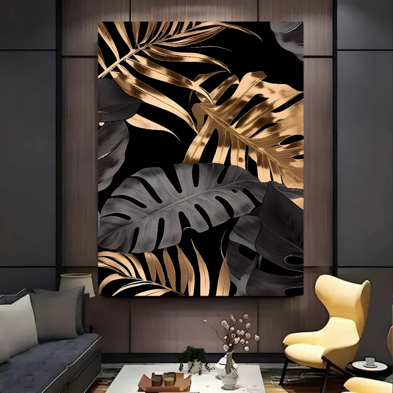 پوستر پارچه ای طرح مخمل  برگ طلا مدل مینیمال کد FP106504