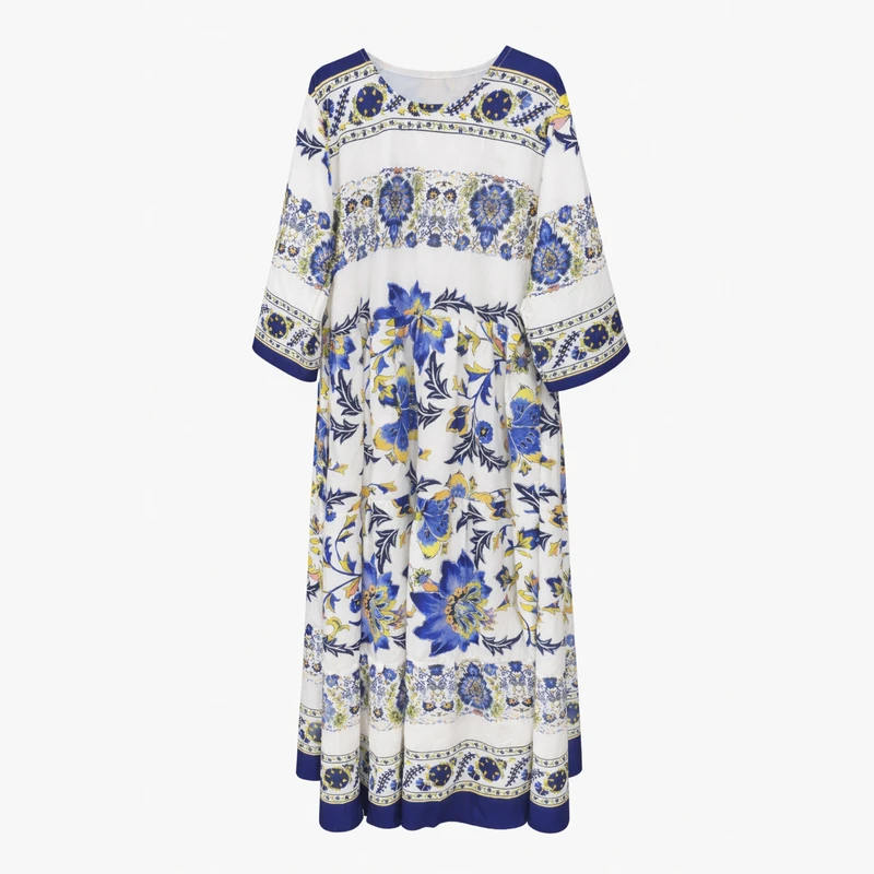 پیراهن ساحلی یقه گرد زنانه مدل پایین حاشیه 3