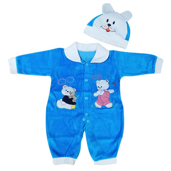 ست سرهمی و کلاه نوزادی نسیم طرح خرس رنگ آبی