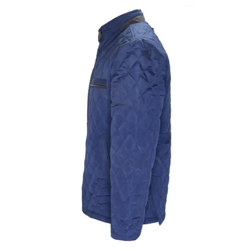 کاپشن مردانه مدل یقه ایستاده طرح لوزی رنگ سورمه ای روشن