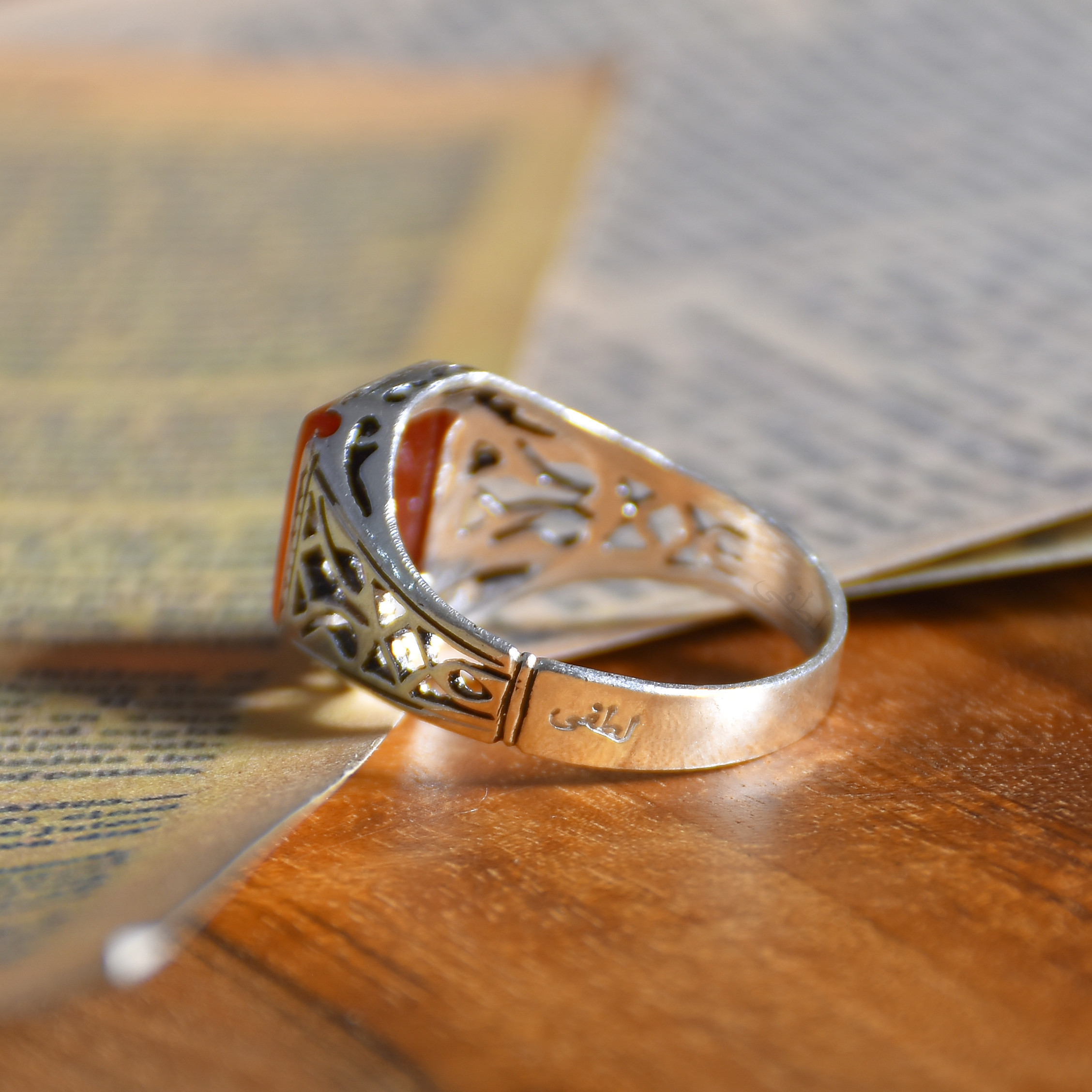 انگشتر نقره مردانه نقره جات لطفی مدل عقیق کد ANMS01E01