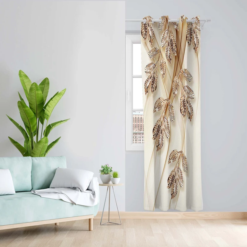 پرده طرح برگ مدل مخمل پانچی کد 1511 z سایز 140x200 سانتی متر