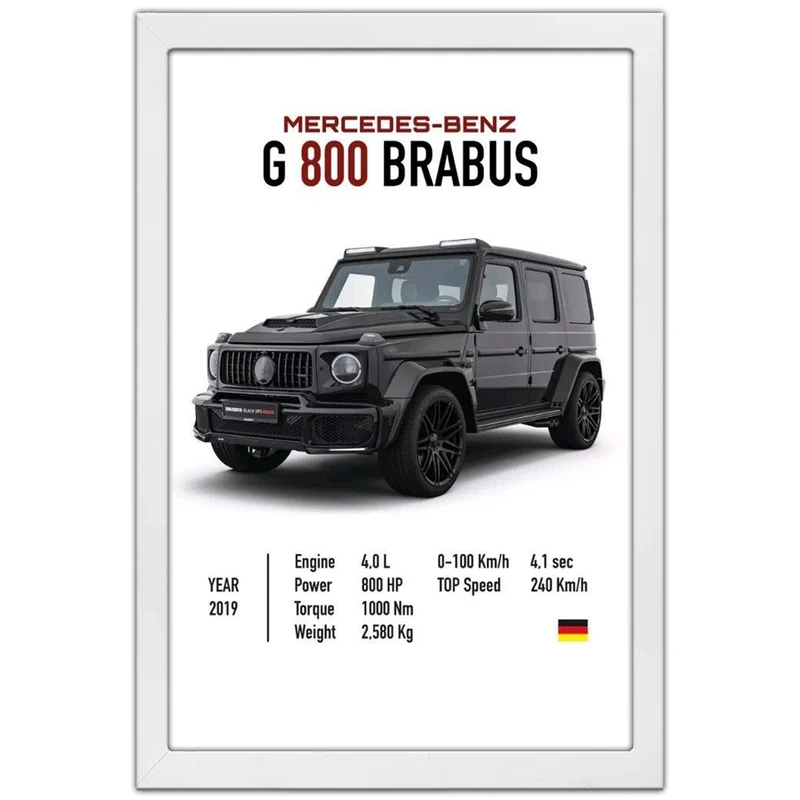 تابلو بکلیت طرح ماشین و خودرو مرسدس بنز Mercedes-Benz G-Class G800 BRABUS مدل W-po1974 فریم سفید