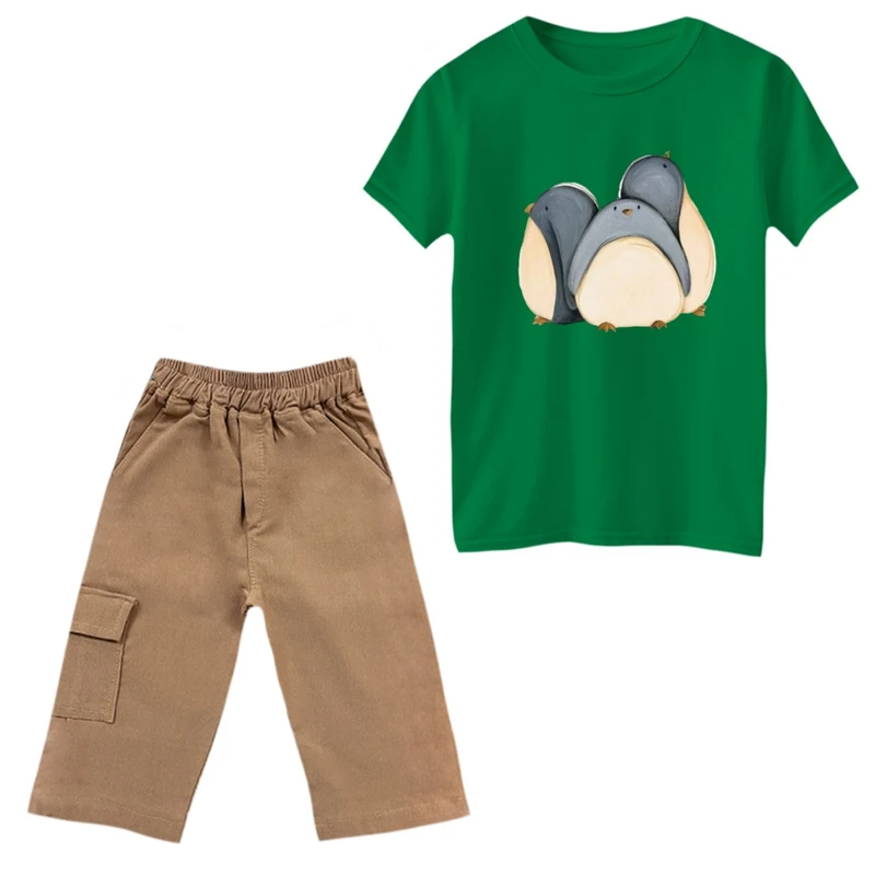 ست تی‌شرت و شلوارک پسرانه مدل پنگوئن ها