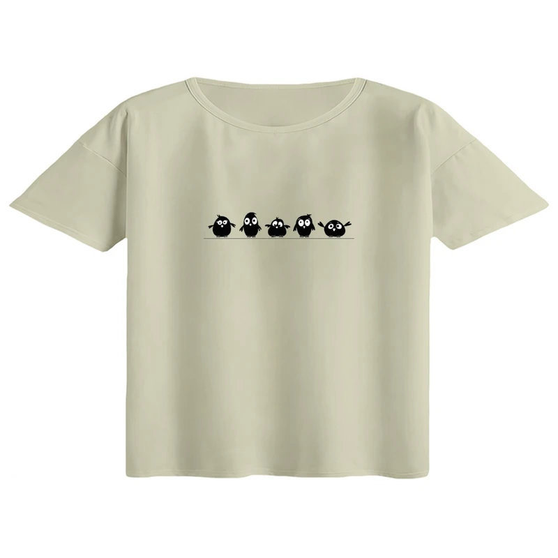 کراپ تی‌شرت آستین کوتاه زنانه مدل پرنده ها