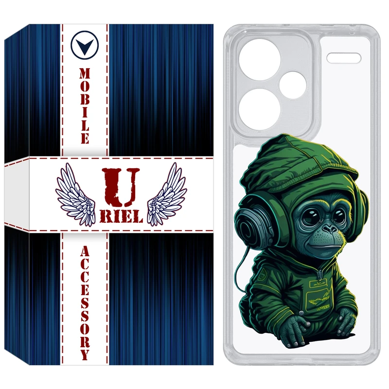کاور یوریل مدل Clear کد 45 طرح میمون سبز مناسب برای گوشی موبایل شیائومی Redmi Note 13 Pro Plus